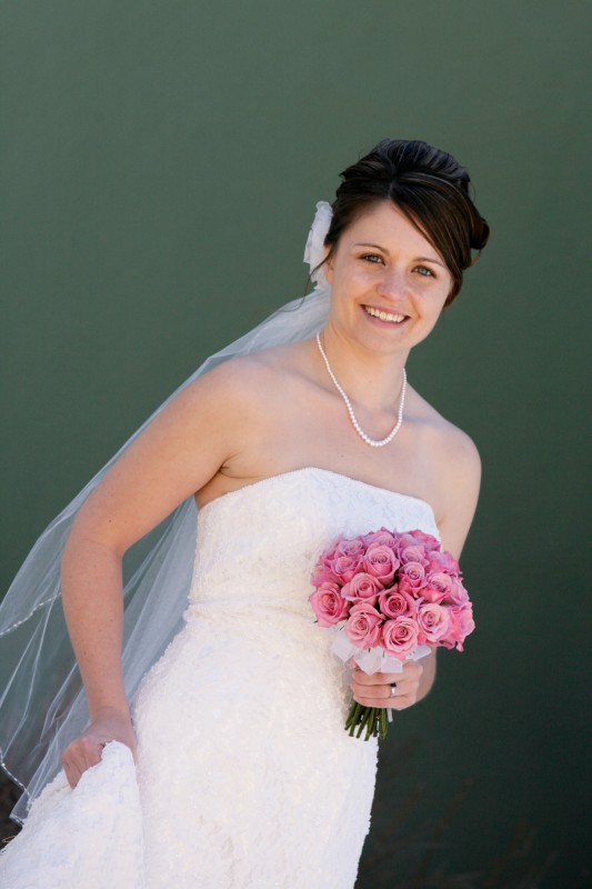 Bride with Pearls and Pink Roses
