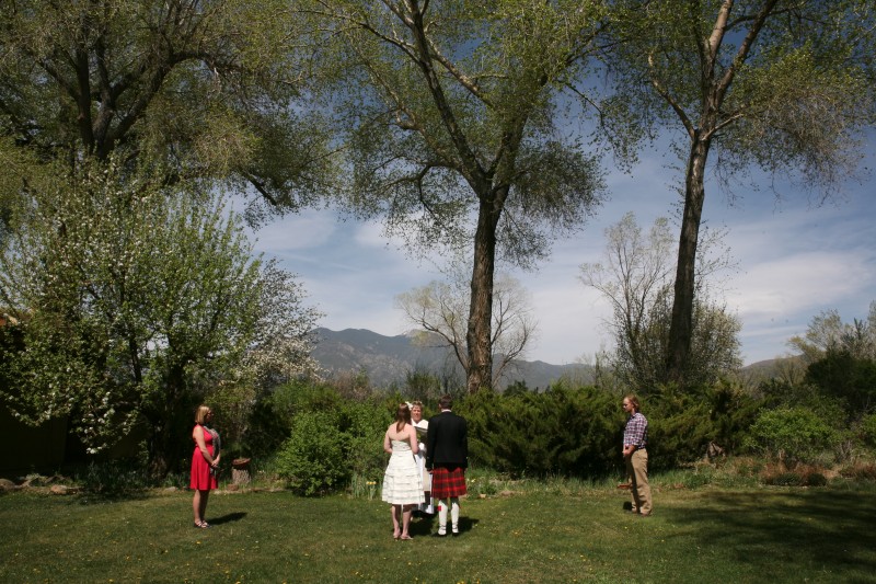 Outdoor ceremony and Taos Mountain