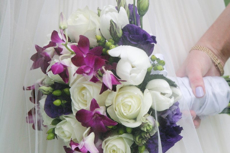 orchid and rose bridal bouquet