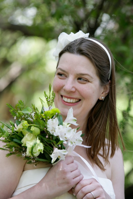 Bride and white wedding bouquet