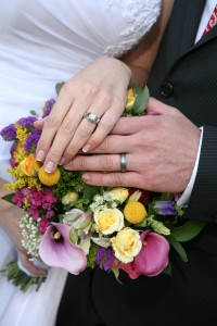 wedding flowers and rings