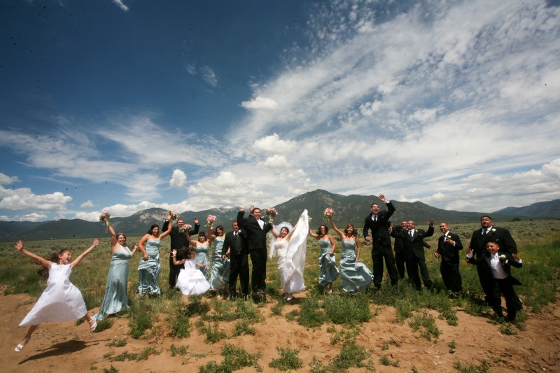wedding party in front of taos mountain photography