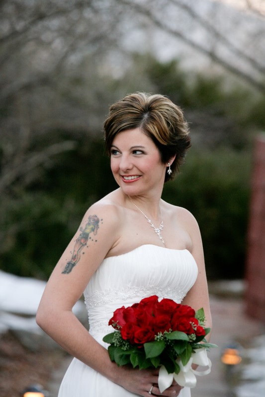 Tattooed Bride with Rose bouquet