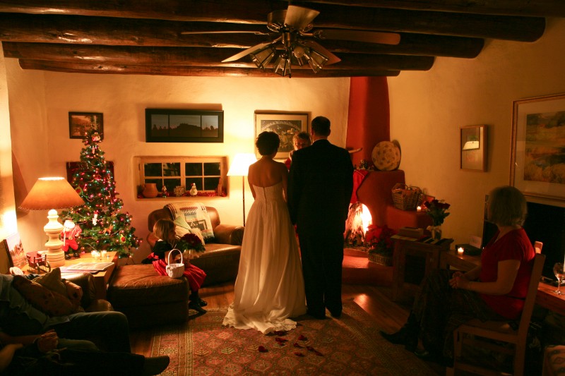 Indoor wedding in traditional Taos home