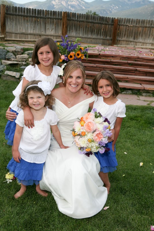 Bride and Flower Girls in Blue