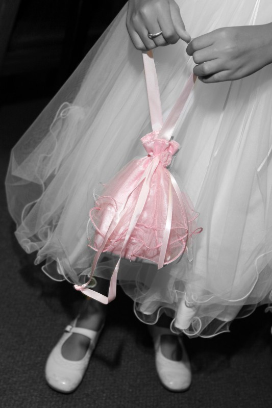 flower girls shoes, purse, and dress