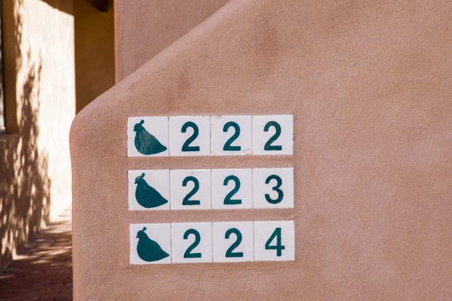 Mexican tile quails and numbers lead you to your address at Quail Ridge condos