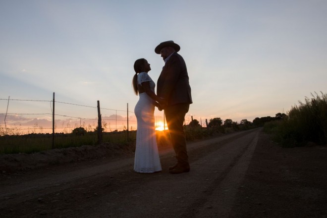 The sun sets on the Taos horizon after Bre and James' wedding elopement