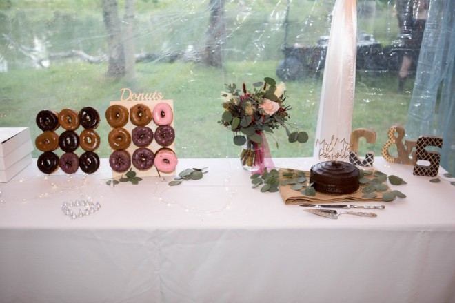This Taos reception includes a cake table and a donut bar