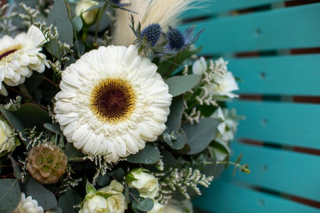 winter bouquet from professional florist with New Mexico turquoise