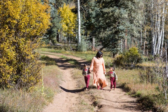 Taos family portraits outdoors in autumn