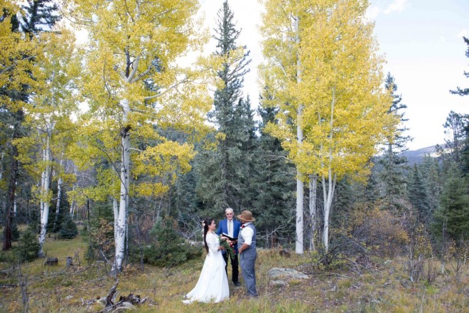 Wedding with brilliant fall foliage in Carson National Forest