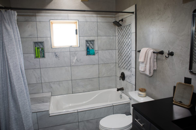 Different angels of bathrooms with fixtures at home in Taos, NM