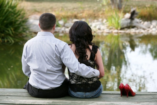 Taos engagement session with water and red high heels