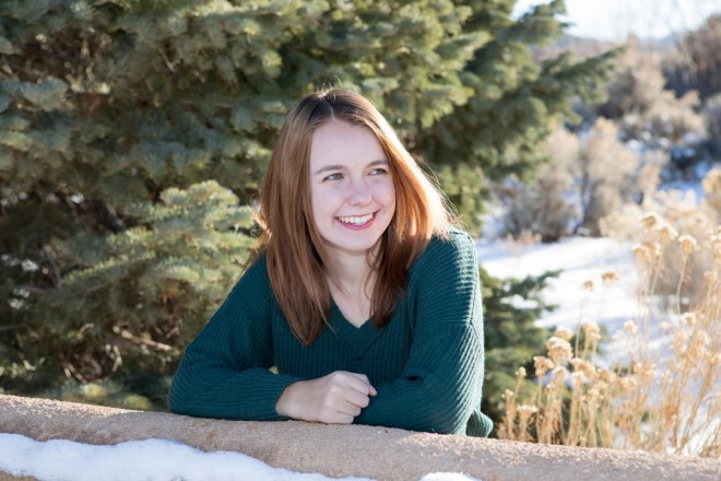 Bryna's senior photo session with snow, in Taos, NM.