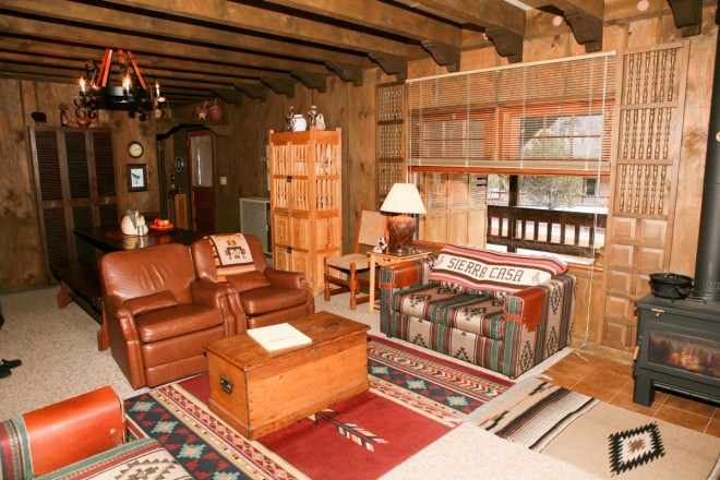 Named Sierra Casa, this cabin is heated with a wood burning stove