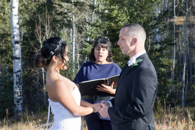 The sunshine came out for a few minutes during an otherwise cloudy wedding