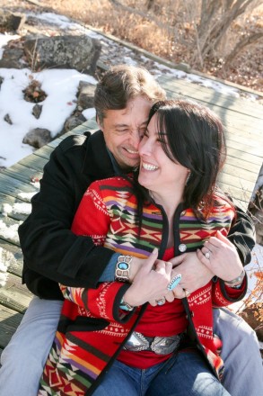 This engagement shoot was filled with laughter, turquoise, and snow