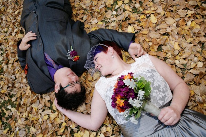 Autumn wedding with foliage from aspen trees in Taos, NM