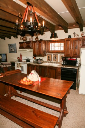 Common kitchen area at ski cabin rental in Taos Canyon