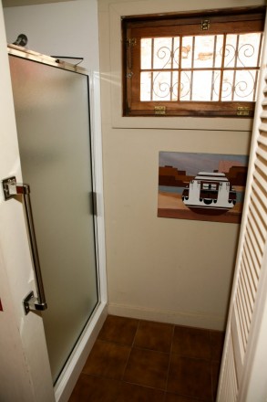 Real estate photos of bathroom in Taos cabin