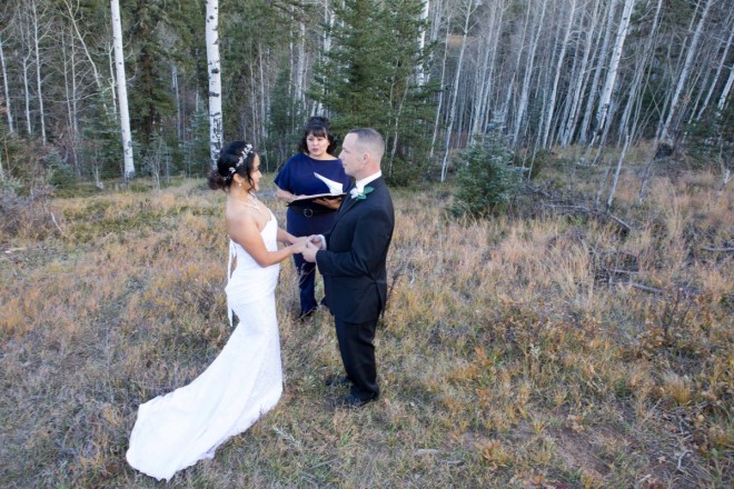 Chisato and Matthew were married among the trees of Carson National Forest