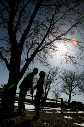 Silhouette at wintertime engagement shoot