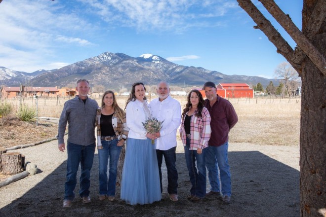 This bride had her bridesmaids in flannels and jeans for this Taos, NM wedding ceremony