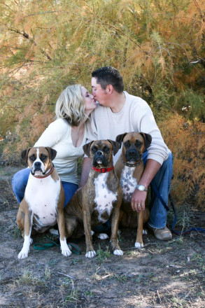 Engagement session in The Bosque with three Boxers