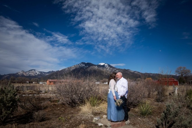 Taos Mountain stands tall for a Taos wedding photograph