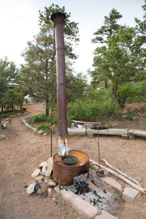 Outdoor oven and stove at camping site in Lama, near Taos, NM