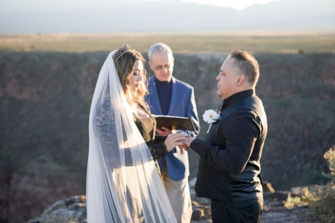 Sunrise wedding ceremony at the gorge in Taos, NM