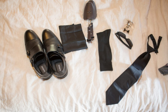 Groom Getting Ready Shots with shoes and tie