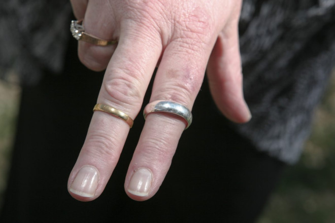 His and hers handmade wedding ring bands made and purchased in Taos, NM