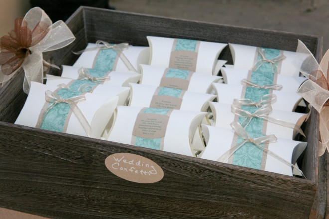 Bird seed wedding confetti is an environmentally friendly and photogenic
