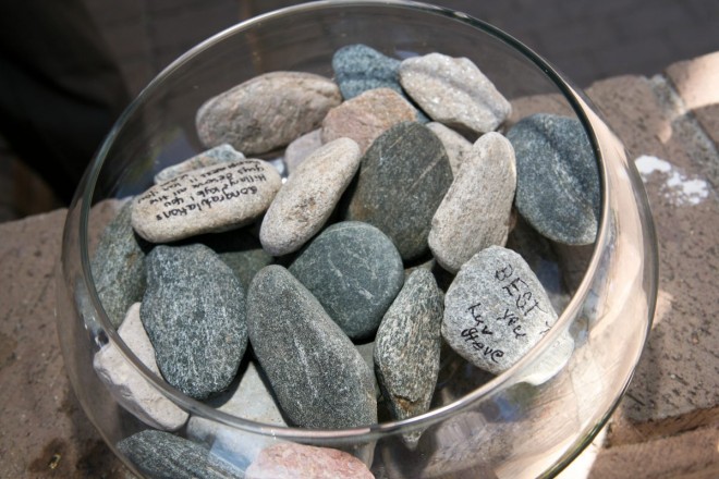 Wedding signing stones are fun to display in your garden after wedding day