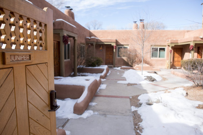 "Juniper" courtyard at local apartment complex near Taos plaza