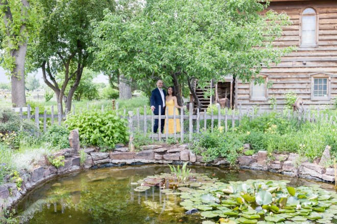 Traditional New Mexico latilla fencing and wonderful pond with lily pads