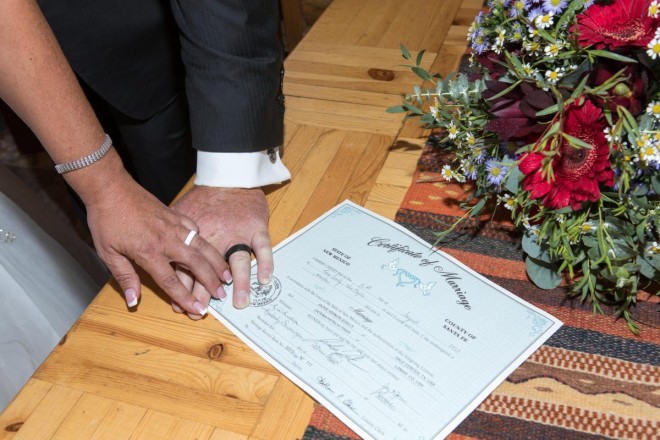 Beautiful turquoise Santa Fe New Mexico marriage license with yin and yang wedding rings