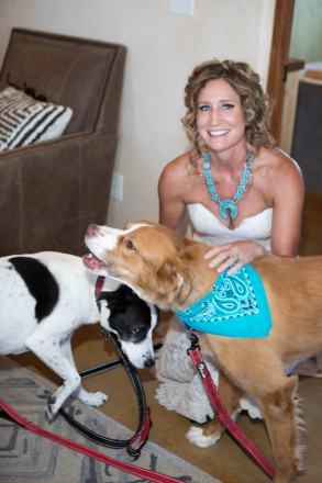 Chasity and her two dogs who are a part of her Taos, NM wedding ceremony