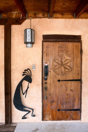 Front door at Rustic Cabin in Taos Canyon