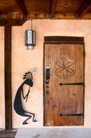 Front door at Rustic Cabin in Taos Canyon