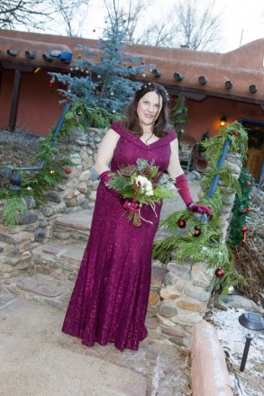 The holiday decor at Adobe and Pines Inn in Taos was perfect decoration for this wedding elopement