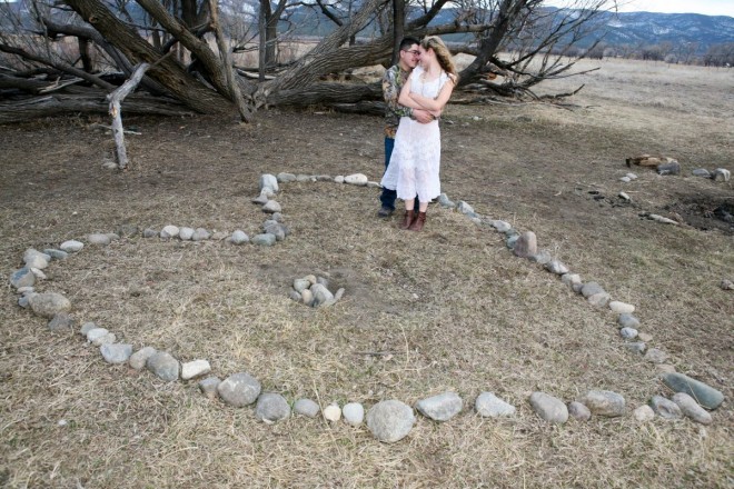 Engagement session in Taos with a heart made of rocks