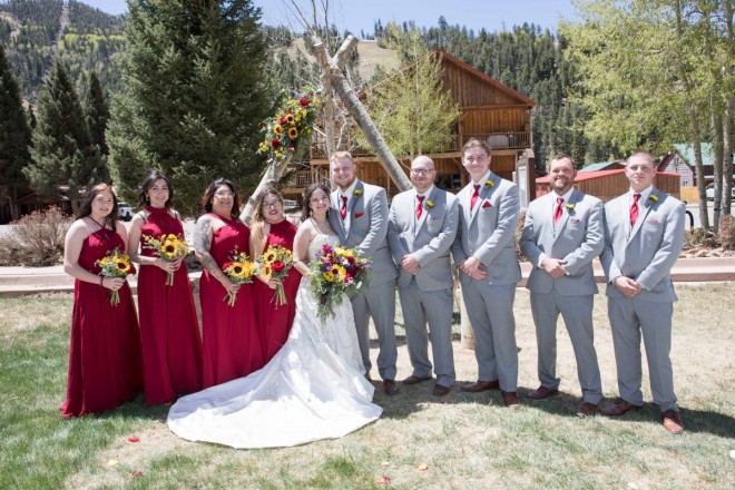 Wedding altar pictures of bridal party on Main Street in Red River, NM