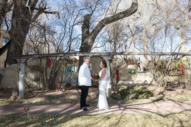 Rosie and Phil taking wedding pictures in Taos