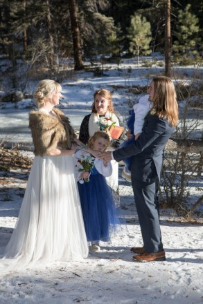 The groom's sister, a minister, officiated the Red River wedding ceremony