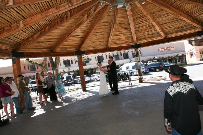The Taos plaza gazebo has hosted many weddings, family reunions, celebrations and centuries of community gatherings.