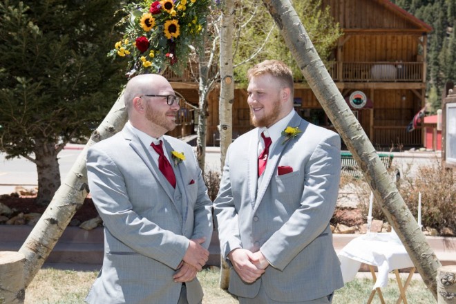 Groom and his best man at their Red River main street wedding at the Community House