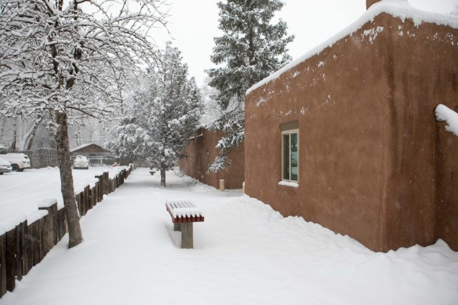 Exterior photos of condo in snow in Taos, NM